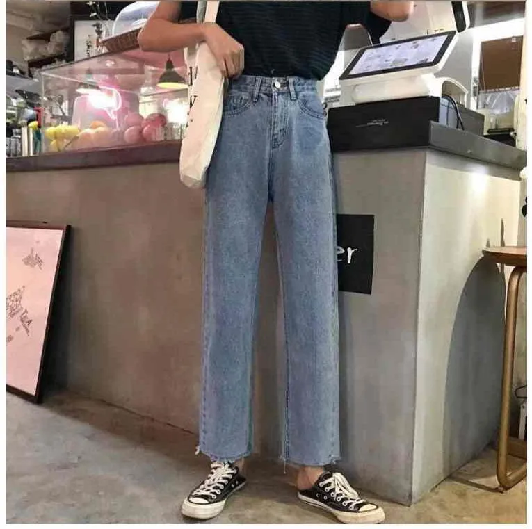 KittenAlarm - High Waist Retro Classic Blue Long Jeans Pants