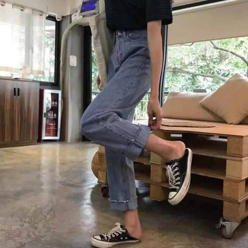 KittenAlarm - High Waist Retro Classic Blue Long Jeans Pants