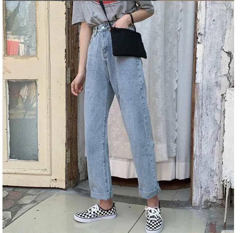 KittenAlarm - High Waist Retro Classic Blue Long Jeans Pants