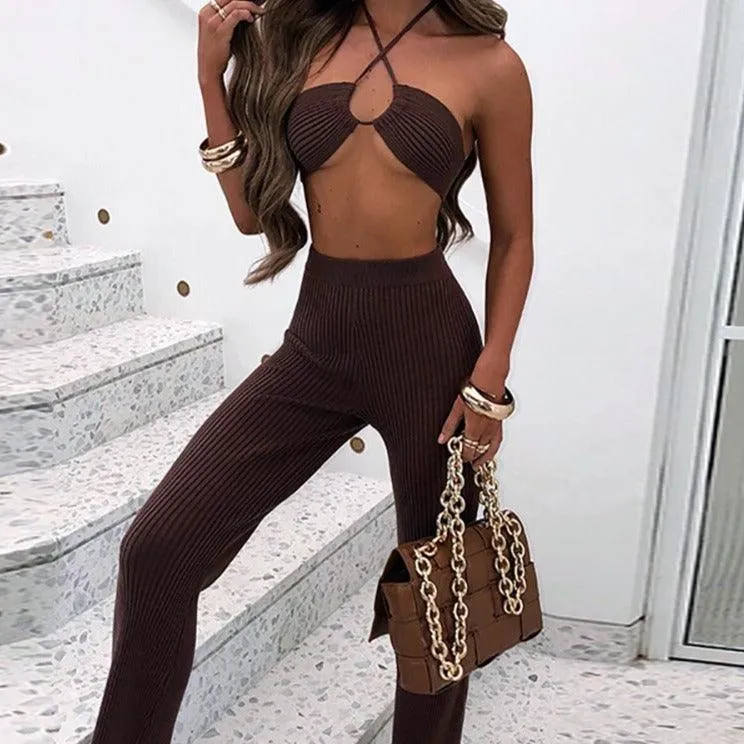 KittenAlarm - Zara Halter Neck Cami Top & High Waist Pants Set