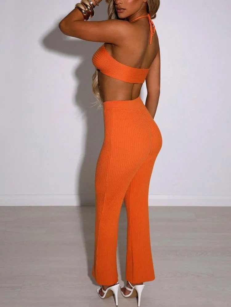 KittenAlarm - Zara Halter Neck Cami Top & High Waist Pants Set