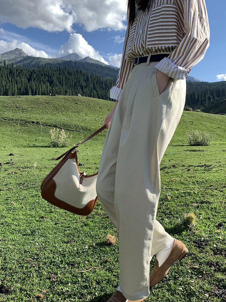 [Korean Style] 2 Color High Waist Loose Fit Pleated Harlem Trousers