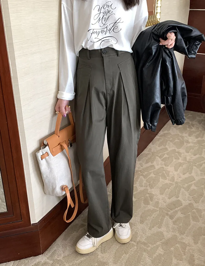 [Korean Style] 2 Color High Waist Loose Fit Pleated Harlem Trousers