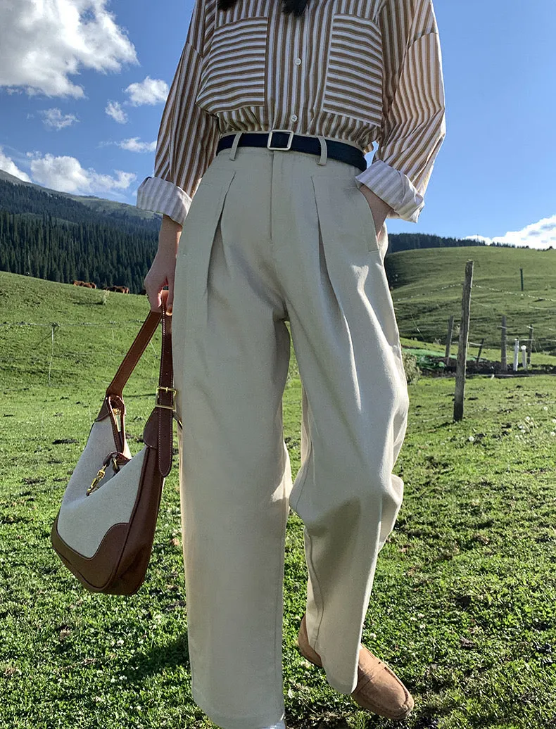 [Korean Style] 2 Color High Waist Loose Fit Pleated Harlem Trousers