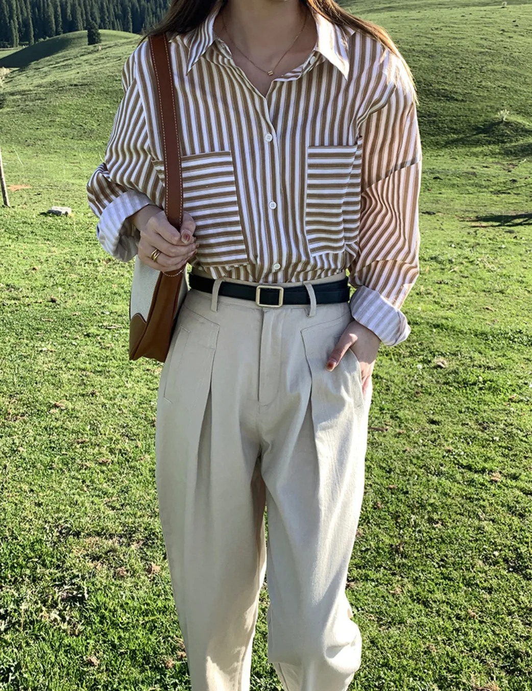 [Korean Style] 2 Color High Waist Loose Fit Pleated Harlem Trousers