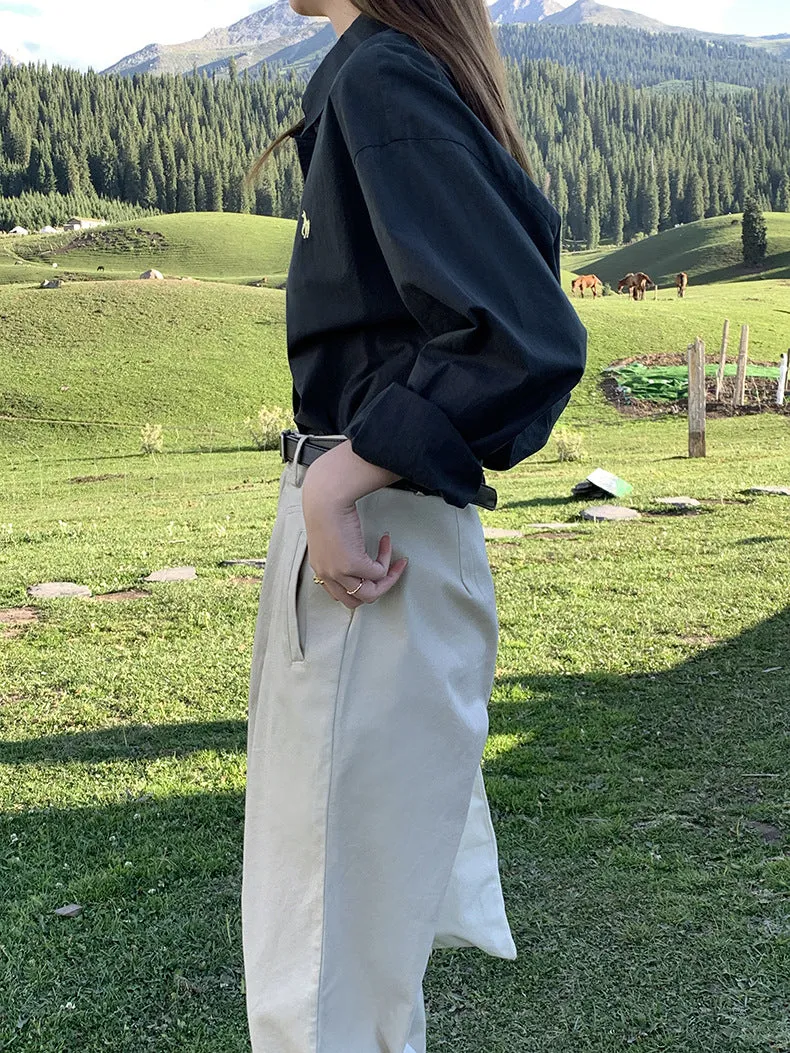 [Korean Style] 2 Color High Waist Loose Fit Pleated Harlem Trousers