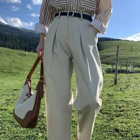 [Korean Style] 2 Color High Waist Loose Fit Pleated Harlem Trousers