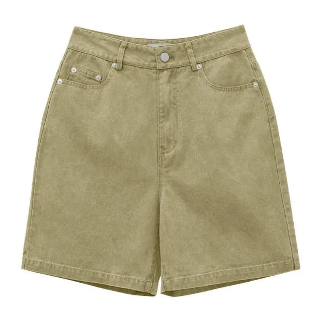 [Korean Style] 4 Colors High Waist Bermuda Denim Shorts