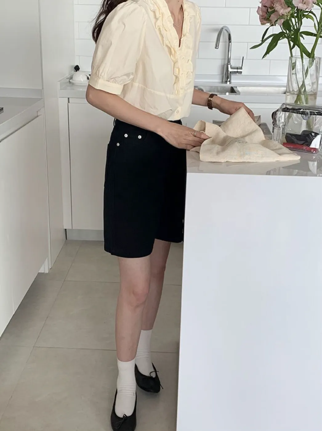 [Korean Style] 4 Colors High Waist Bermuda Denim Shorts