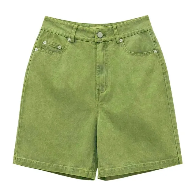 [Korean Style] 4 Colors High Waist Bermuda Denim Shorts
