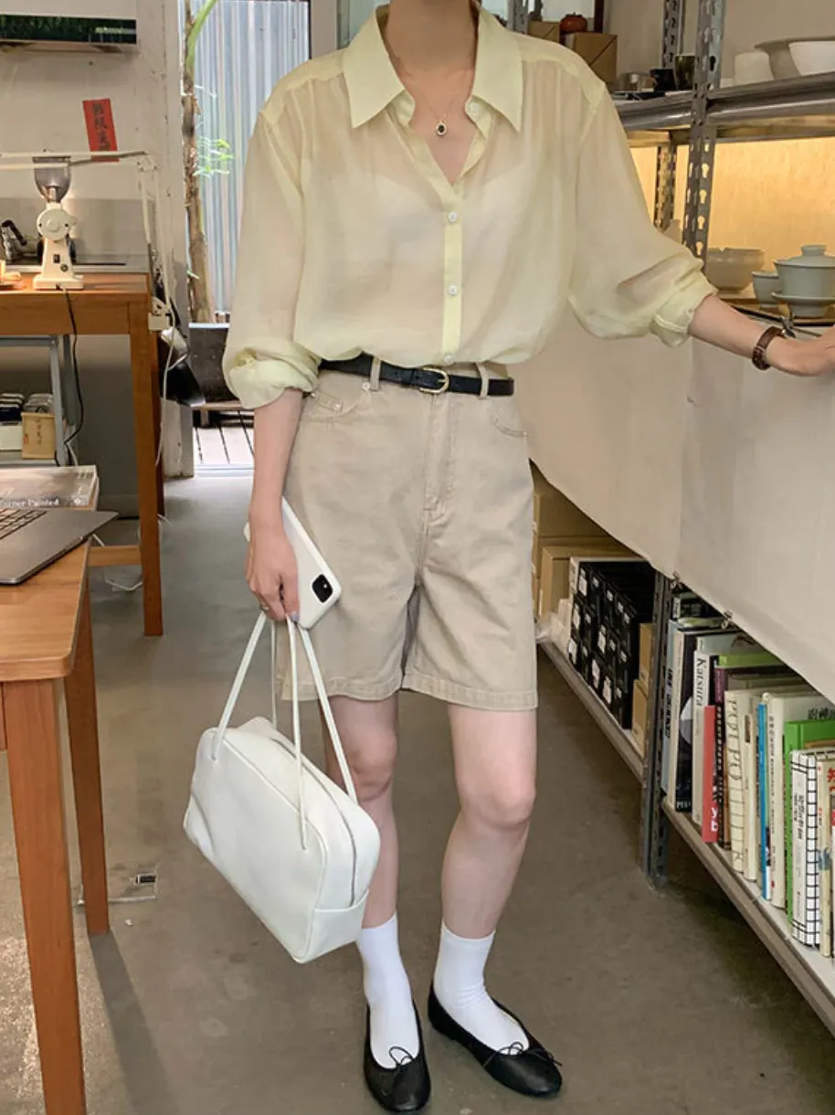 [Korean Style] 4 Colors High Waist Bermuda Denim Shorts
