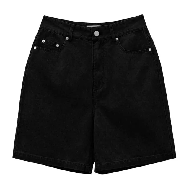 [Korean Style] 4 Colors High Waist Bermuda Denim Shorts