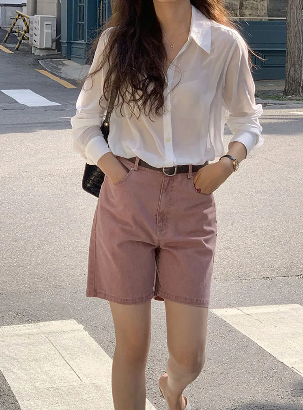 [Korean Style] 4 Colors High Waist Bermuda Denim Shorts