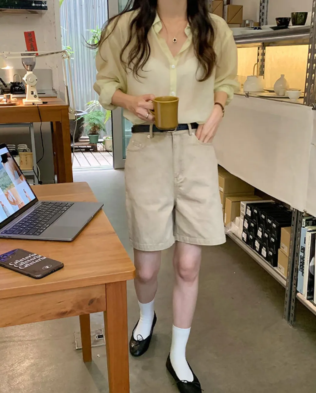 [Korean Style] 4 Colors High Waist Bermuda Denim Shorts