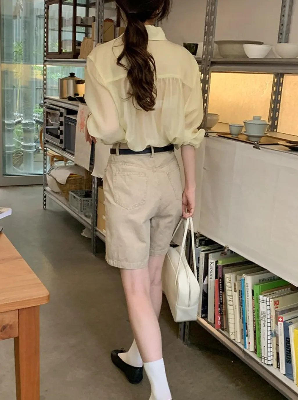 [Korean Style] 4 Colors High Waist Bermuda Denim Shorts