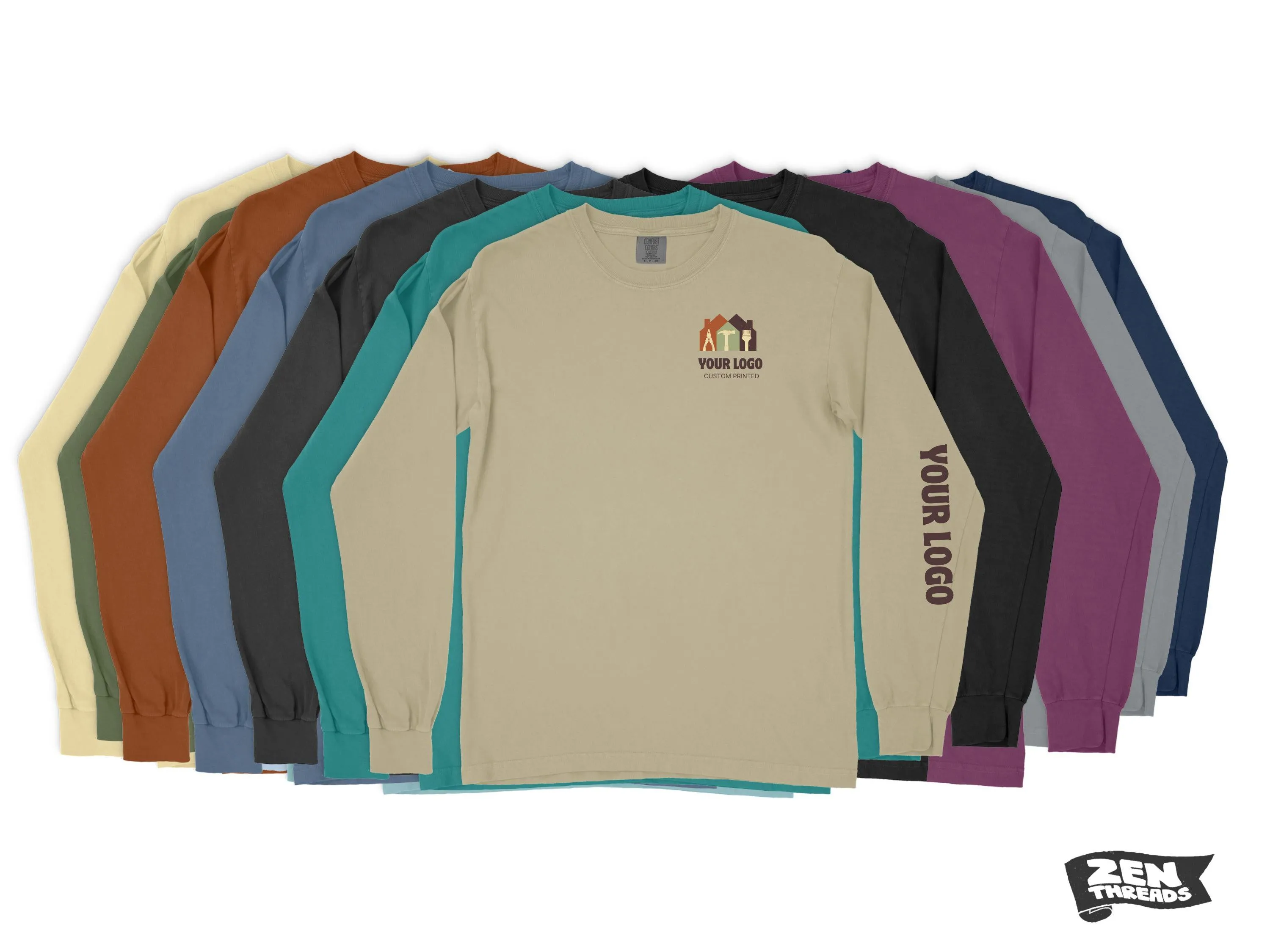 Long Sleeve Comfort Colors - CUSTOM PRINT Any Art Design Logo Full Color unisex mens womens t-shirt eco tee personalized photo team business
