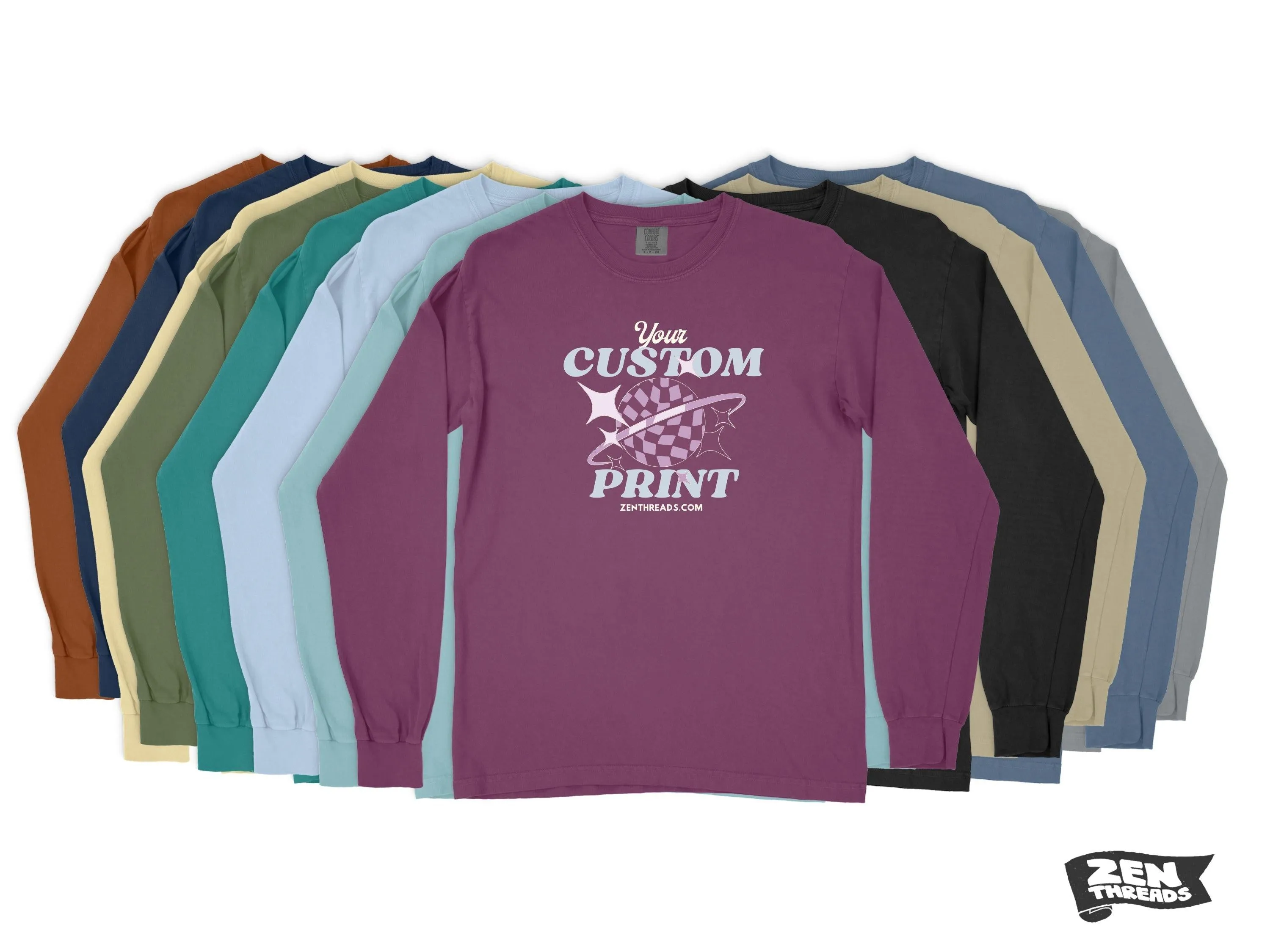 Long Sleeve Comfort Colors - CUSTOM PRINT Any Art Design Logo Full Color unisex mens womens t-shirt eco tee personalized photo team business