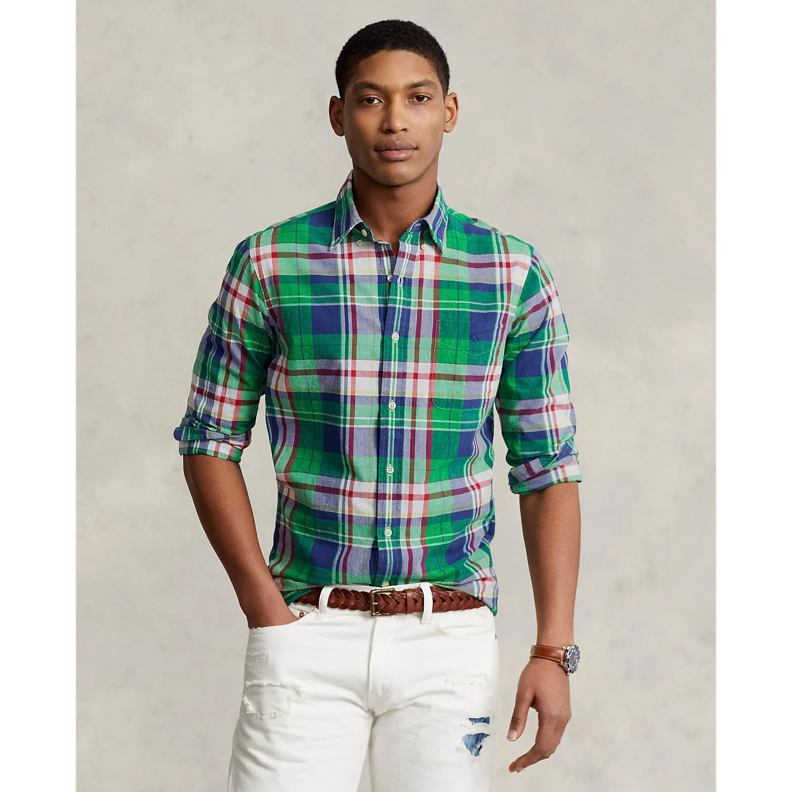 Madras Check Shirt - Green/Navy Multi