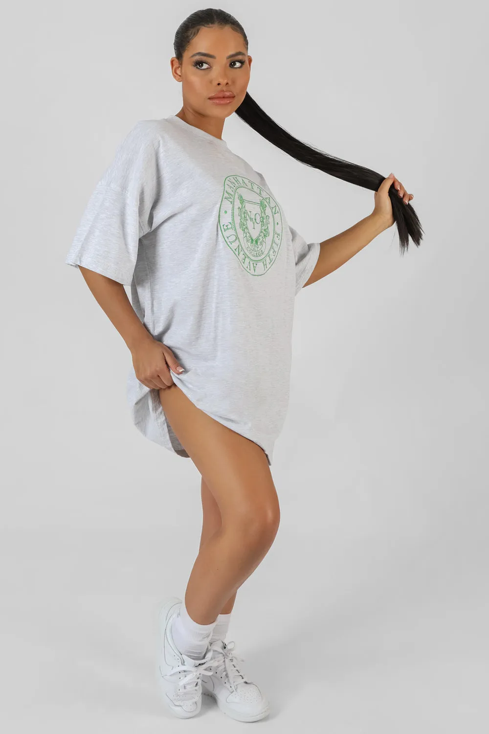 Manhattan Embroidered T-Shirt Dress Oatmeal Marl