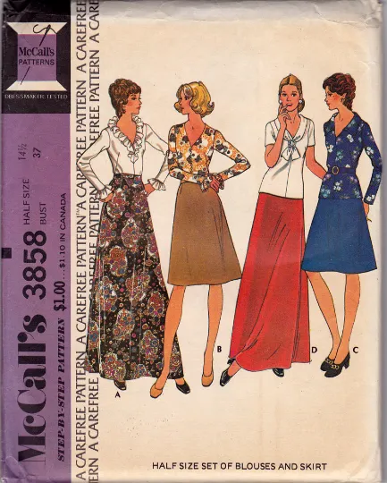 McCall's 3858 Vintage Sewing Pattern - Midi Skirt, Maxi Skirt, and Blouse