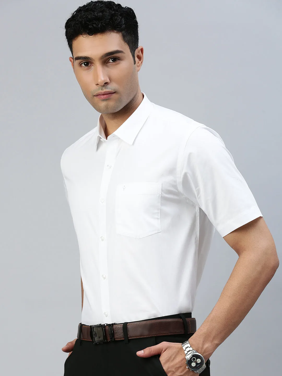 Men 100% Cotton White Shirt Cool Cotton
