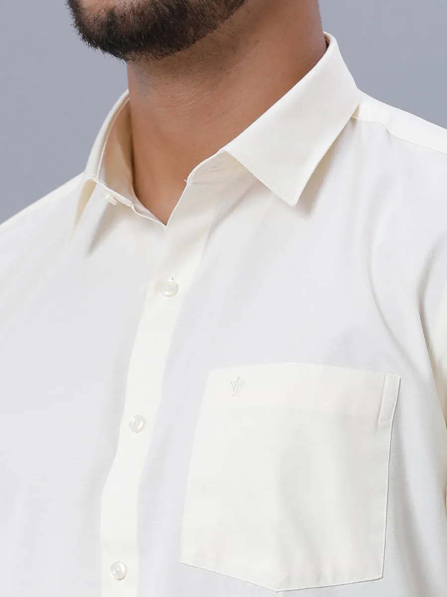 Men Cream Cotton Gold Jari 1/2" inch Double Dhoti with Full Sleeves Shirt Combo