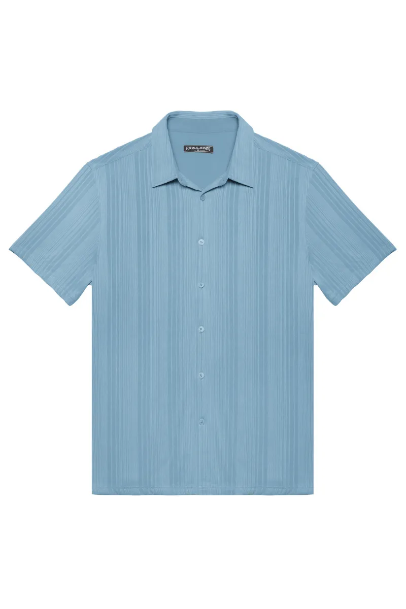 Men Textured Shirt Short Sleeve Classic Collar Flat Hem Button-up Tops