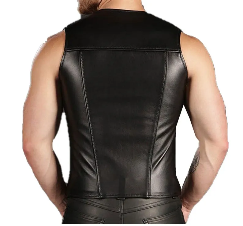 Men's Genuine Leather Sleeveless Vest