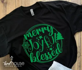Merry Joyful Blessed Christmas Shirt, Pick Any 1 Color, Cute Family Matching Pjs