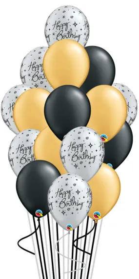 Metalic Gold,Black Silver Sparkling Birthday