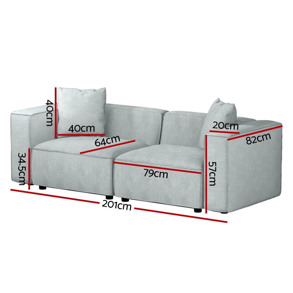Modular Linen Sofa Chaise Set, High Resilience, 2-Seater - Artiss