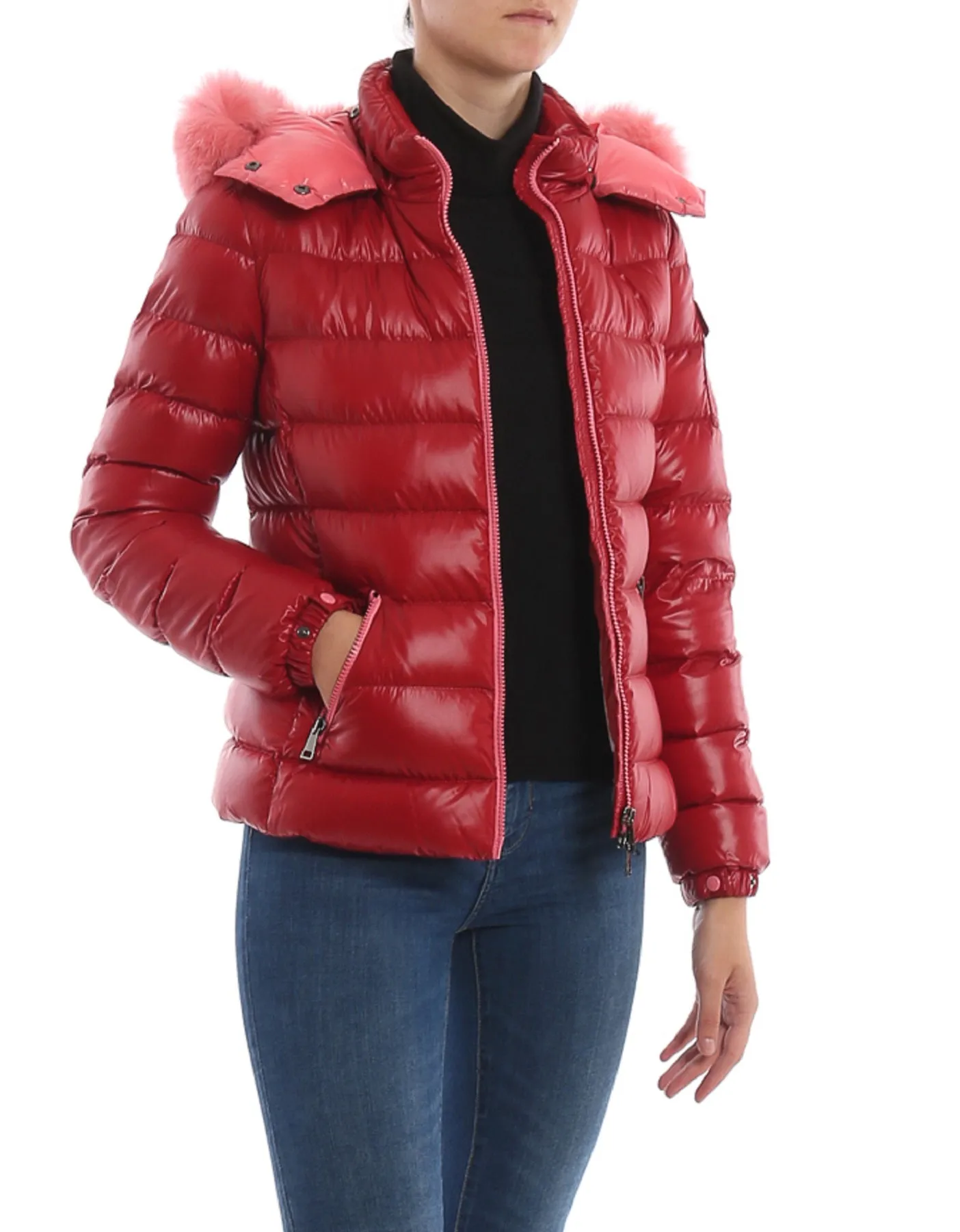 Moncler Red Badyfur Down Jacket w/Fox Trim sz 1/US S