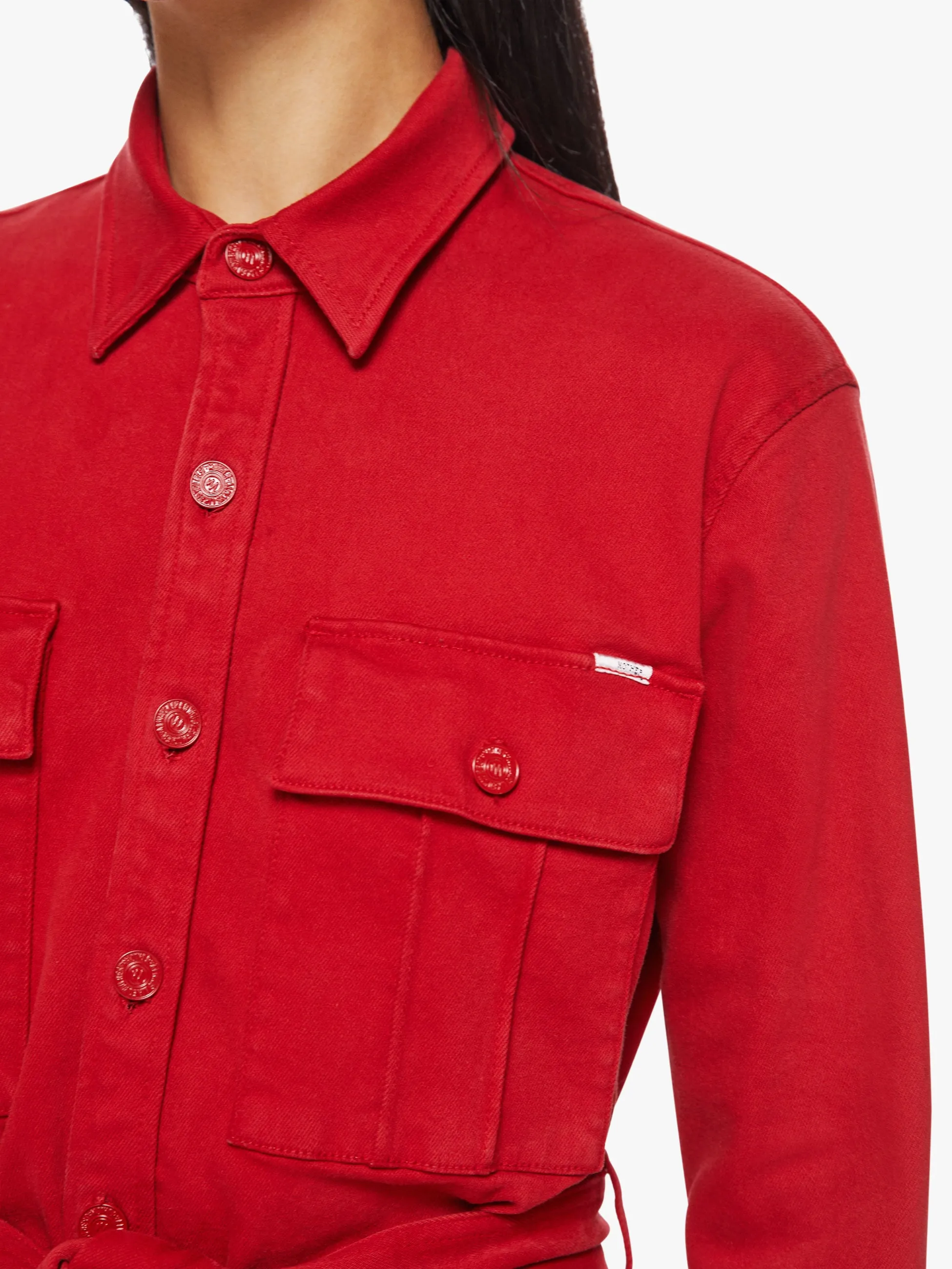 Mother - The Cadet Mini Shirt Dress in Haute Red