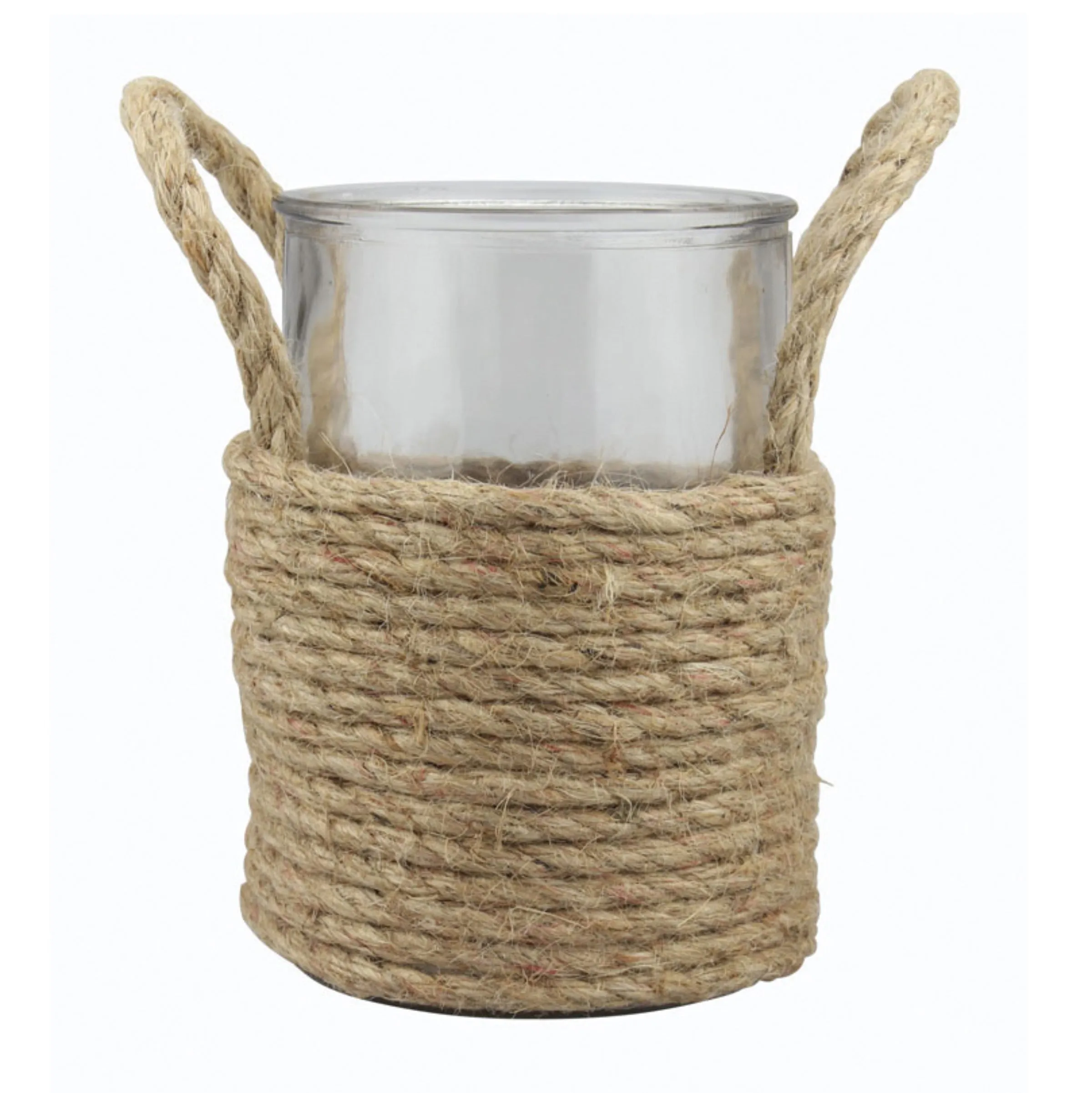 Nautical Rope Wrapped Glass Pillar Holder with Handles (WS)