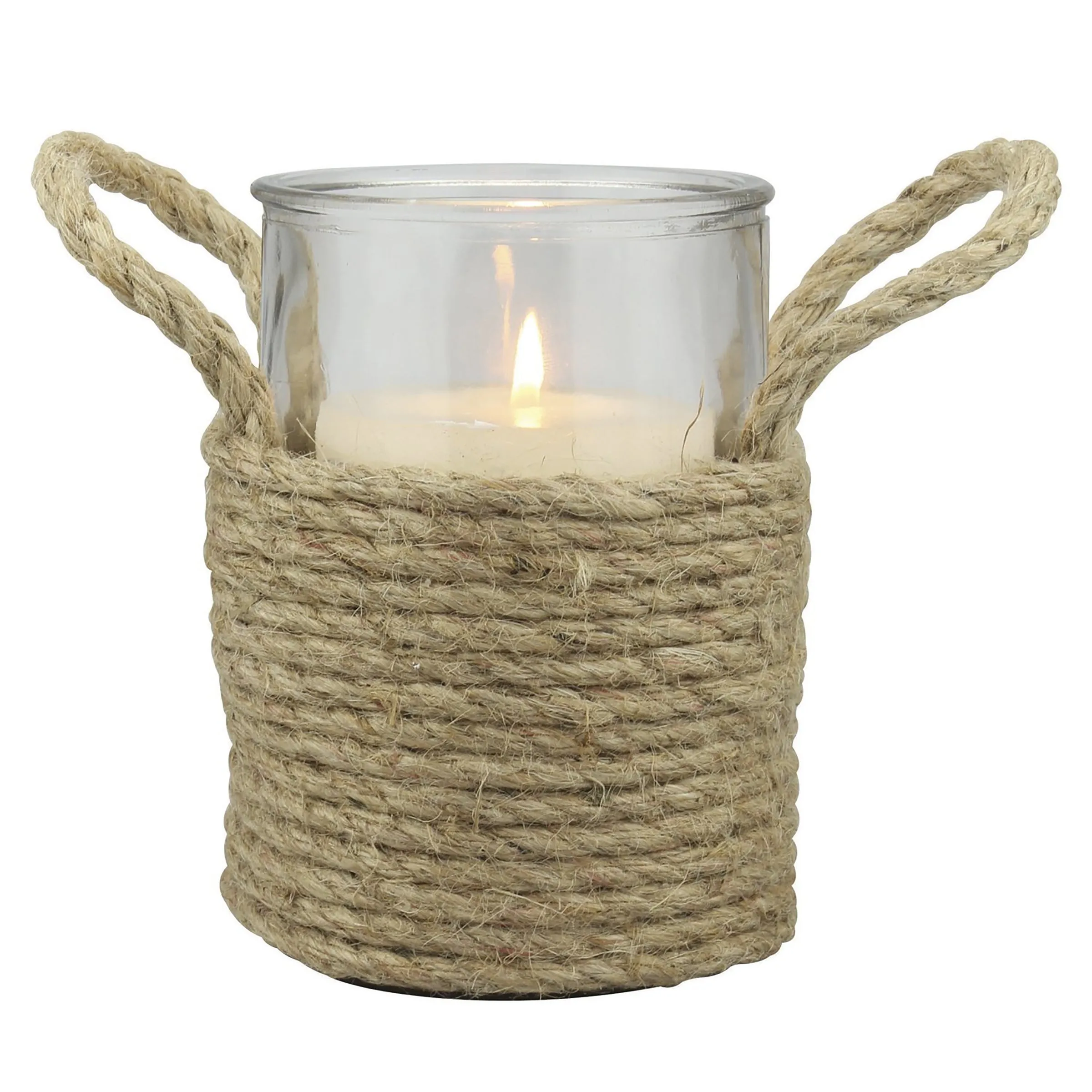 Nautical Rope Wrapped Glass Pillar Holder with Handles (WS)