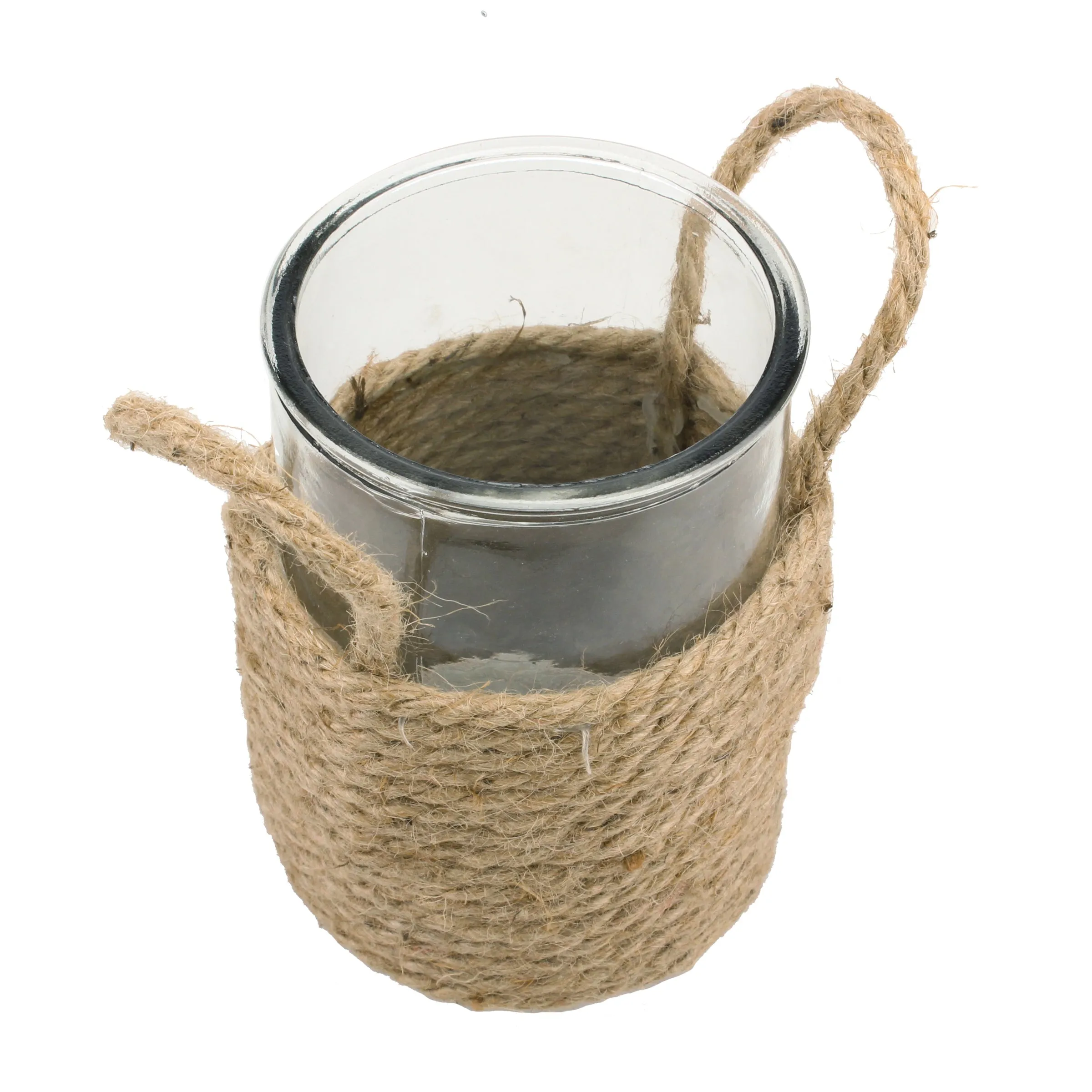 Nautical Rope Wrapped Glass Pillar Holder with Handles (WS)