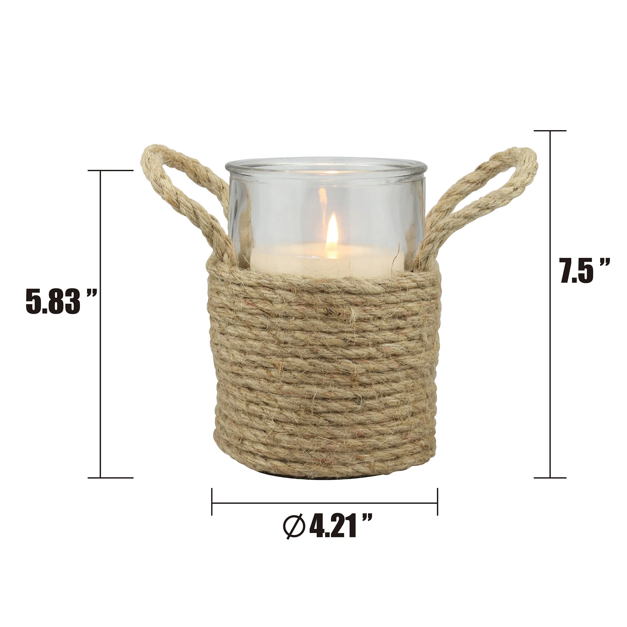 Nautical Rope Wrapped Glass Pillar Holder with Handles