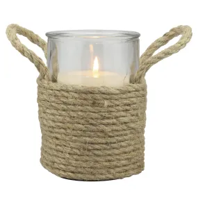 Nautical Rope Wrapped Glass Pillar Holder with Handles