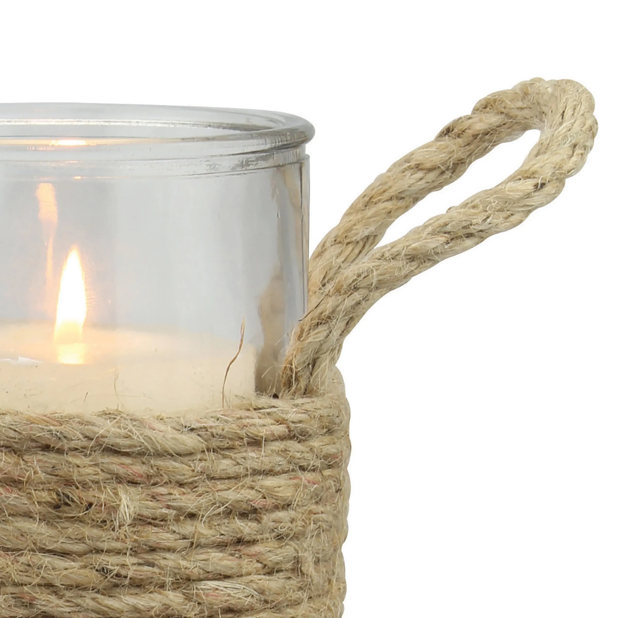 Nautical Rope Wrapped Glass Pillar Holder with Handles