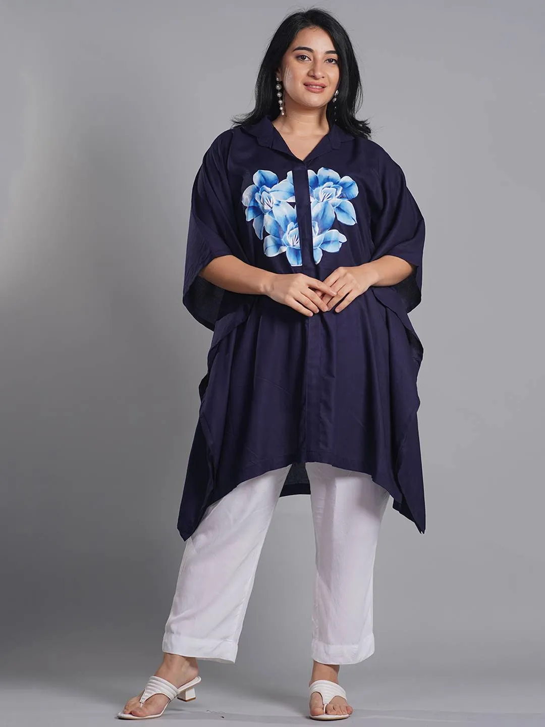 Navy Rayon ShirtKurta - Lily