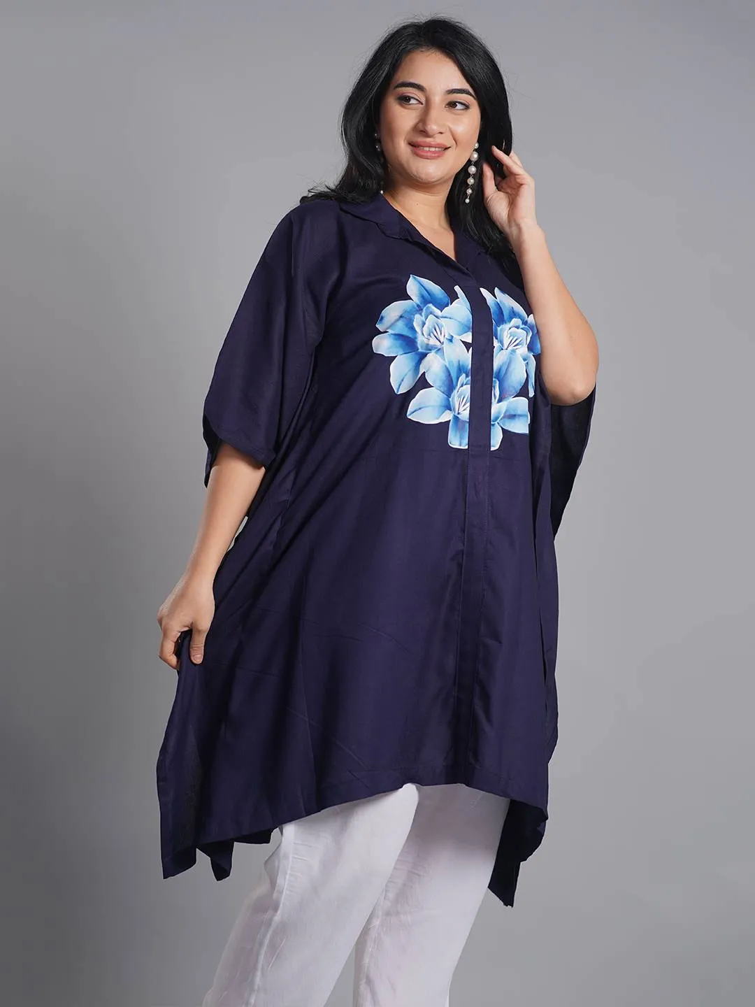 Navy Rayon ShirtKurta - Lily