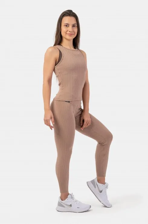 Nebbia Organic Cotton Ribbed High-Waist Leggings 405 - Brown