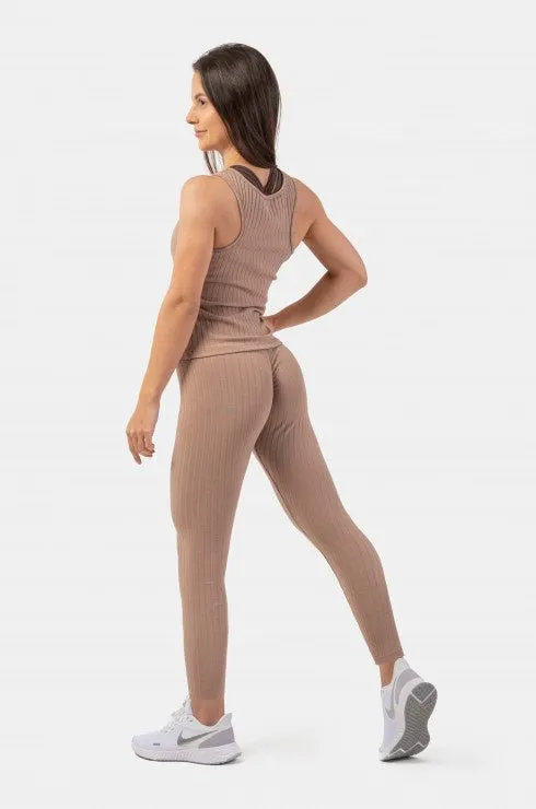 Nebbia Organic Cotton Ribbed High-Waist Leggings 405 - Brown