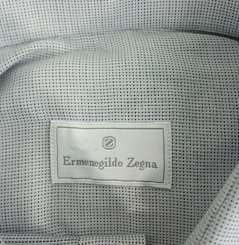 New- Ermenegildo Zegna- White/Blue Pin-Dot Dress Shirt- size (43) 17