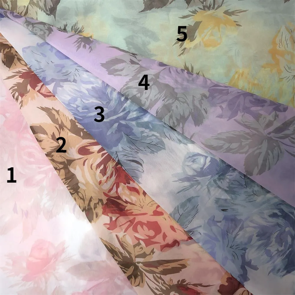 New Print Floral Silk Soft Organza Off Shoulder Wedding Party Dress Photo Shoot Dress Maxi Dress with Long Train YW230323