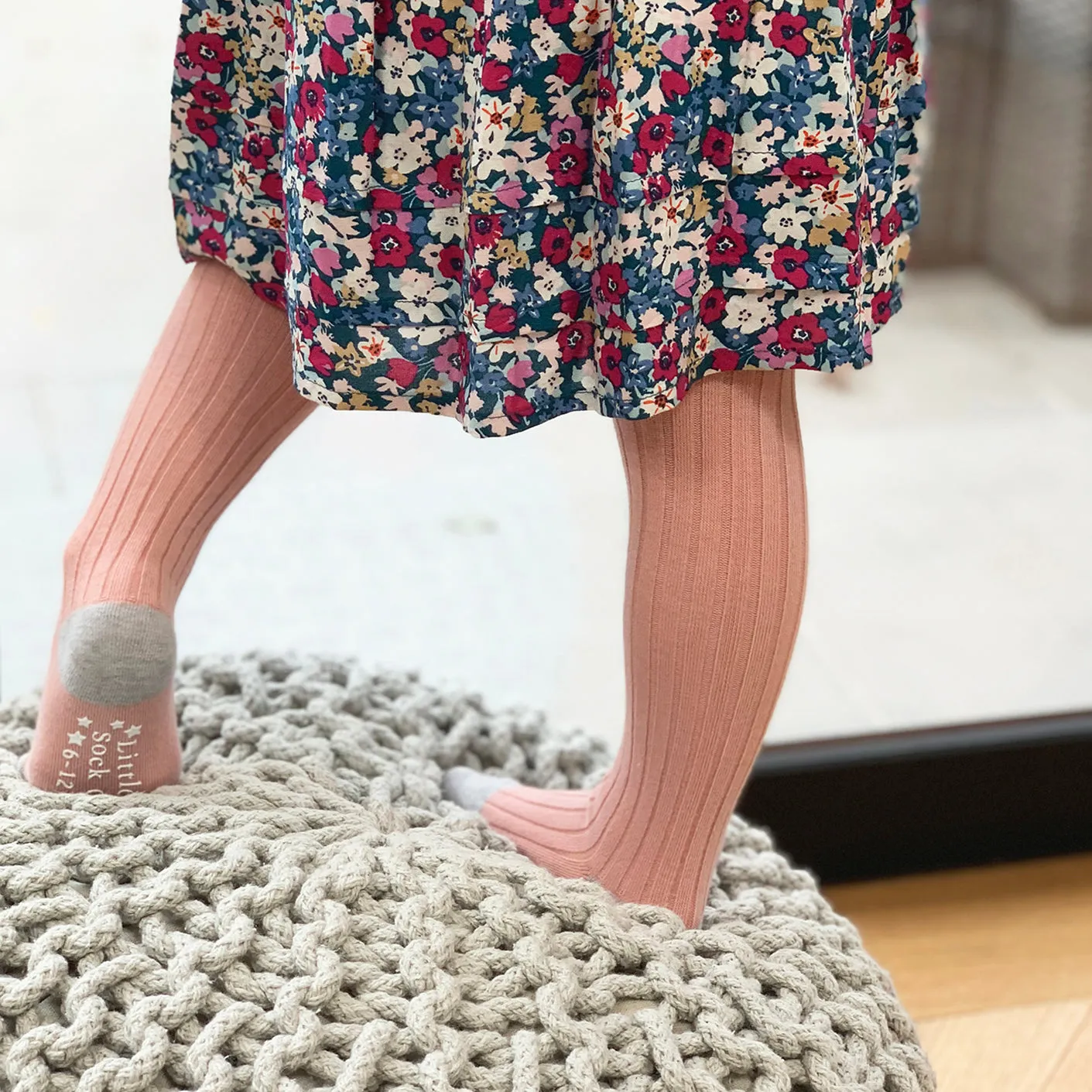 Non-Slip Super Soft Ribbed Baby and Toddler Tights in Shell Pink