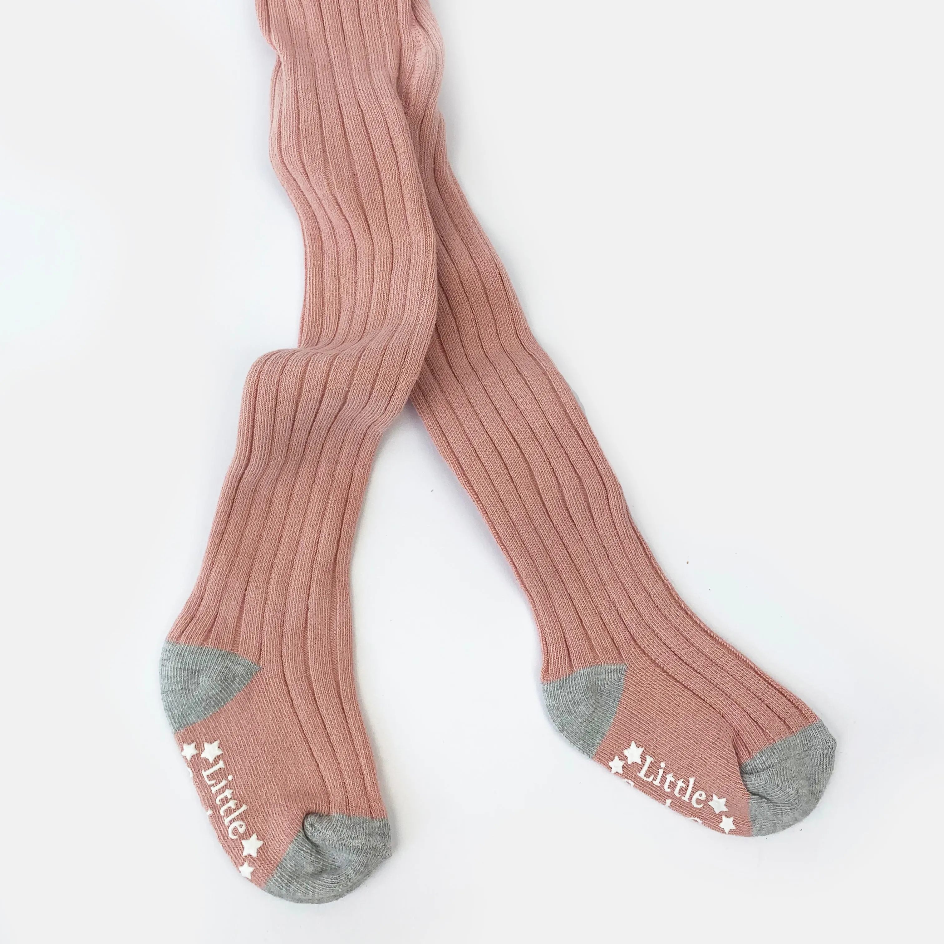 Non-Slip Super Soft Ribbed Baby and Toddler Tights in Shell Pink