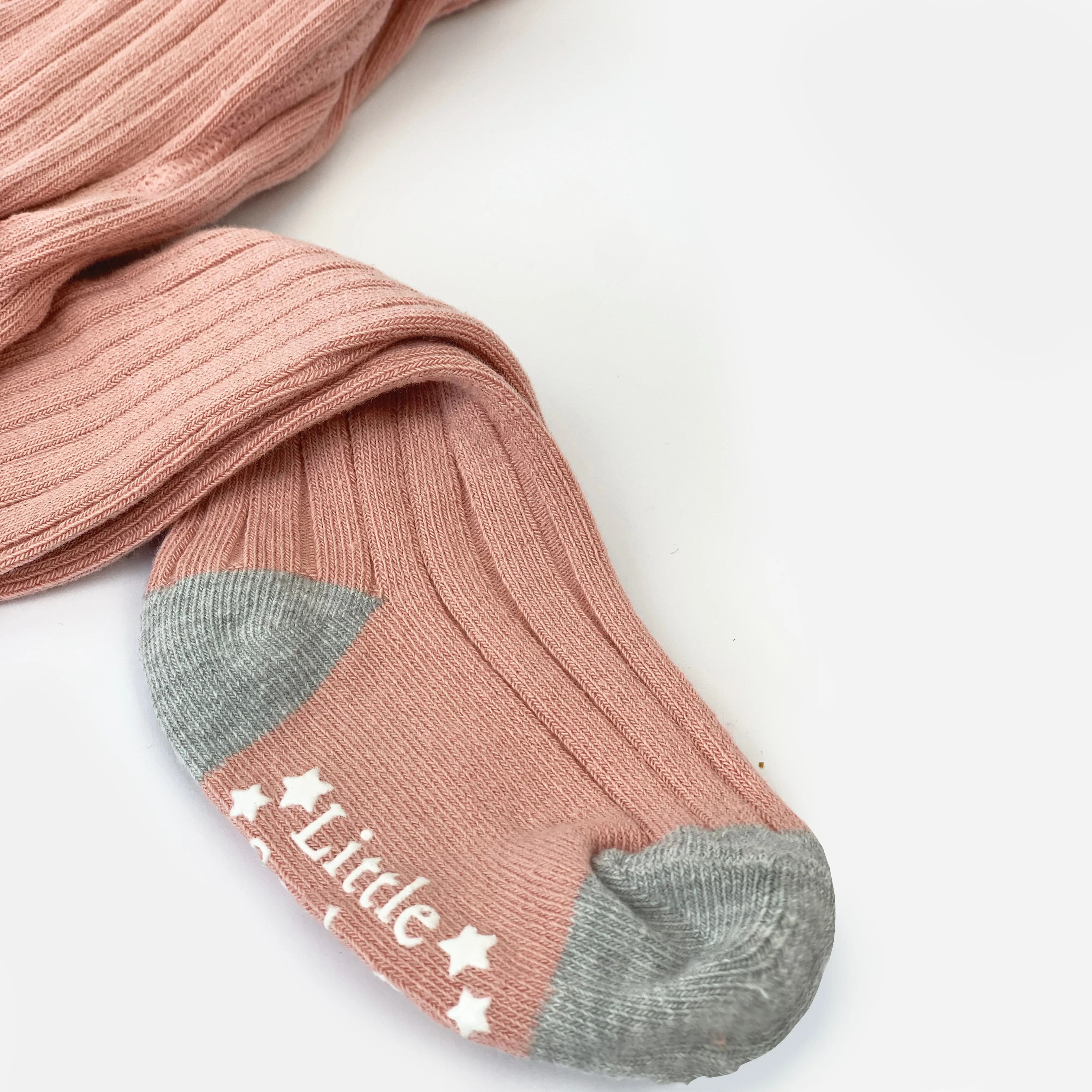 Non-Slip Super Soft Ribbed Baby and Toddler Tights in Shell Pink