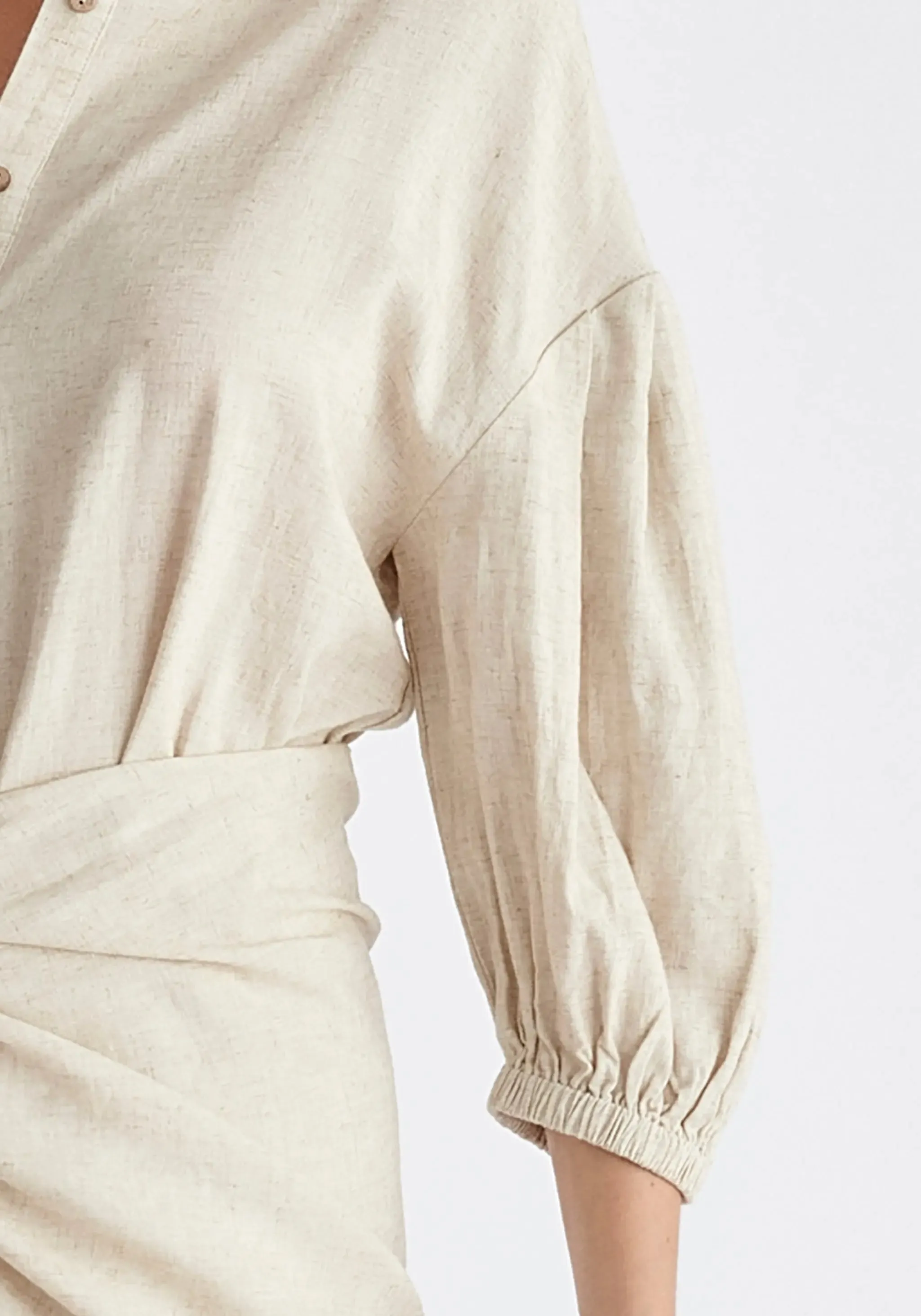 Oatmeal Linen Blend Shirt Dress