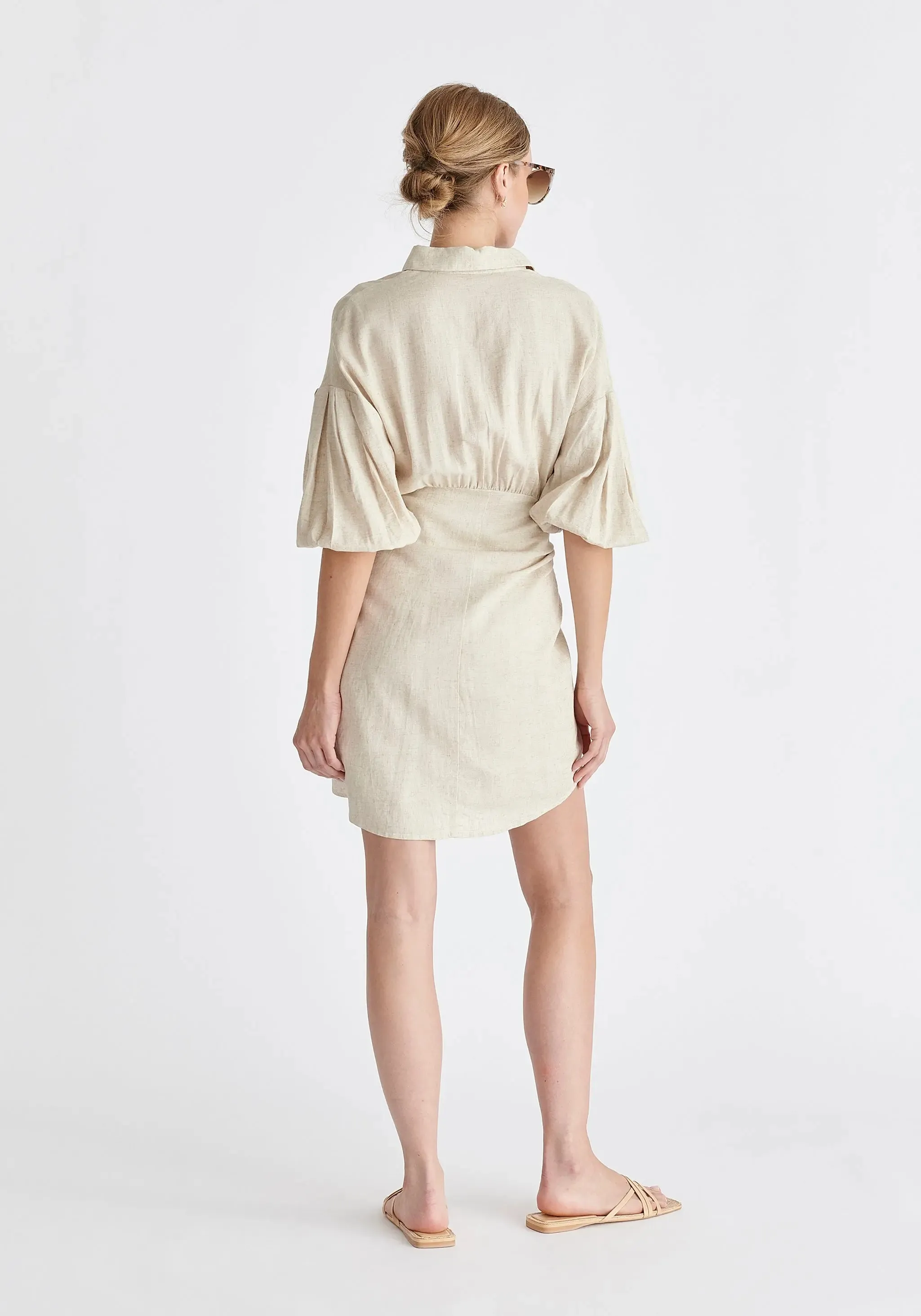 Oatmeal Linen Blend Shirt Dress